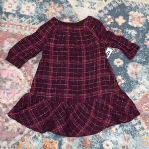Old Navy NEW Plum Plaid Girls Long Sleeve Festive Dress with Keyhole Back 3T